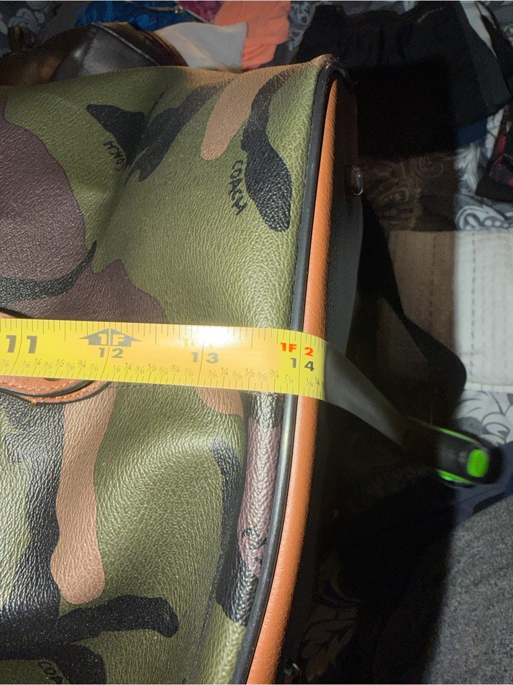 Coach Camouflage Duffel with Brown Leather Trim and Black Strap - Picture 9 of 9